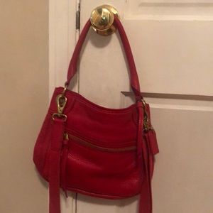 EUC Red Leather Fossil Crossbody Bag